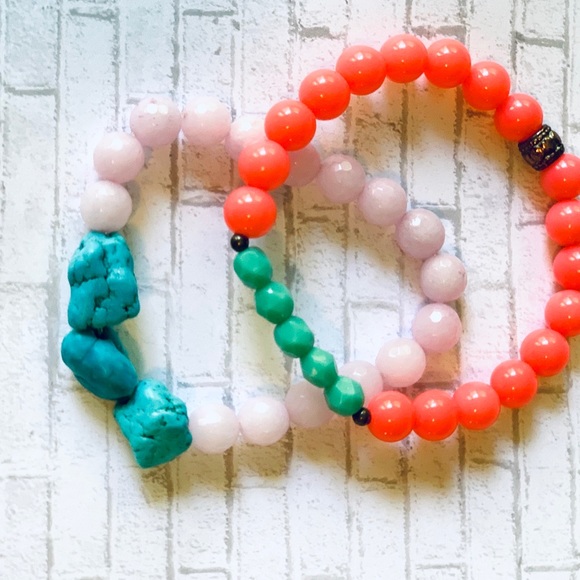 Anthropologie Coral and Turquoise Beaded Bracelets - Picture 1 of 3